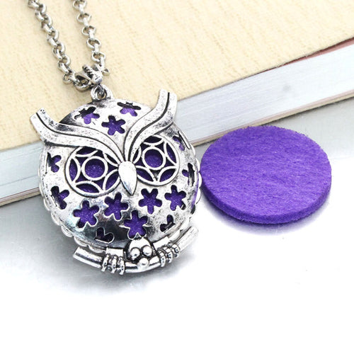 New Owl Aroma Diffuser Necklace Open Silver by PDPro