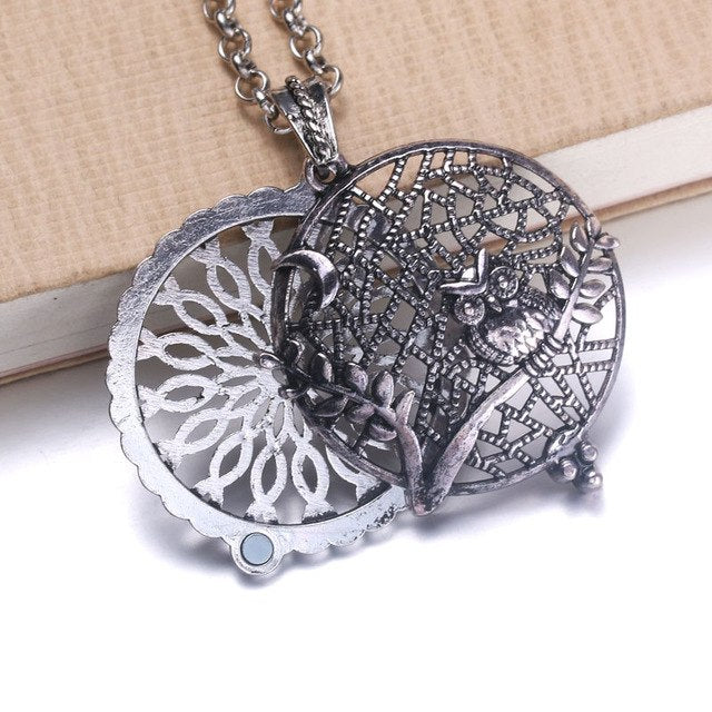 New Owl Aroma Diffuser Necklace Open Silver by PDPro