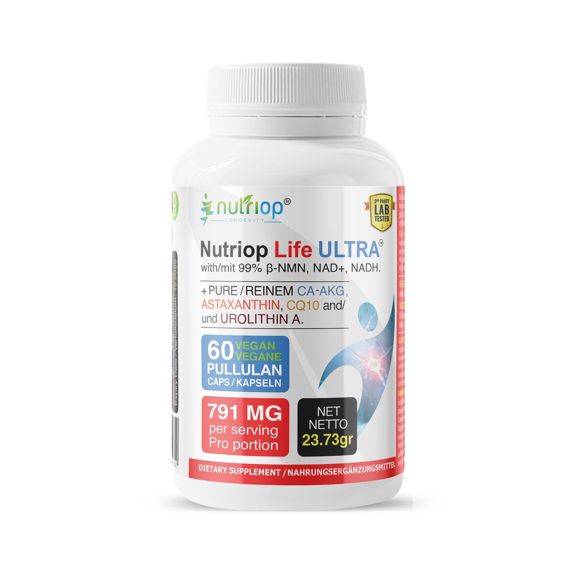 Bio-Enhanced Nutriop Longevity® Life ULTRA with NADH, NAD+, CQ10, ASTAXANTHIN and CA-AKG - 791mg per serving (x30)-0