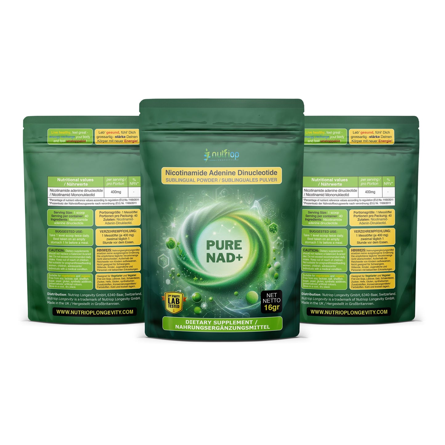 Nutriop Longevity® PURE-NAD+, Nicotinamide Adenine Dinucleotide - Extreme Potency sublingual powder -16 grams-4