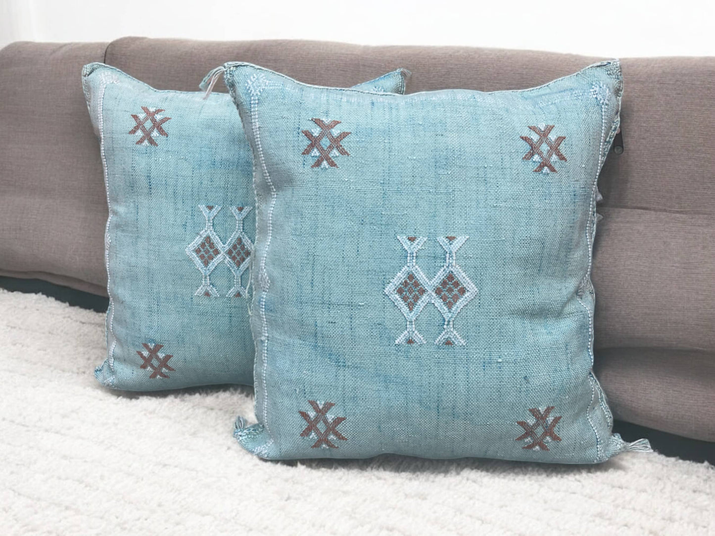 Cactus Silk Pillow, Handmade Lumbar Cushion, Moroccan Sabra Decorative Pillow for Home-0