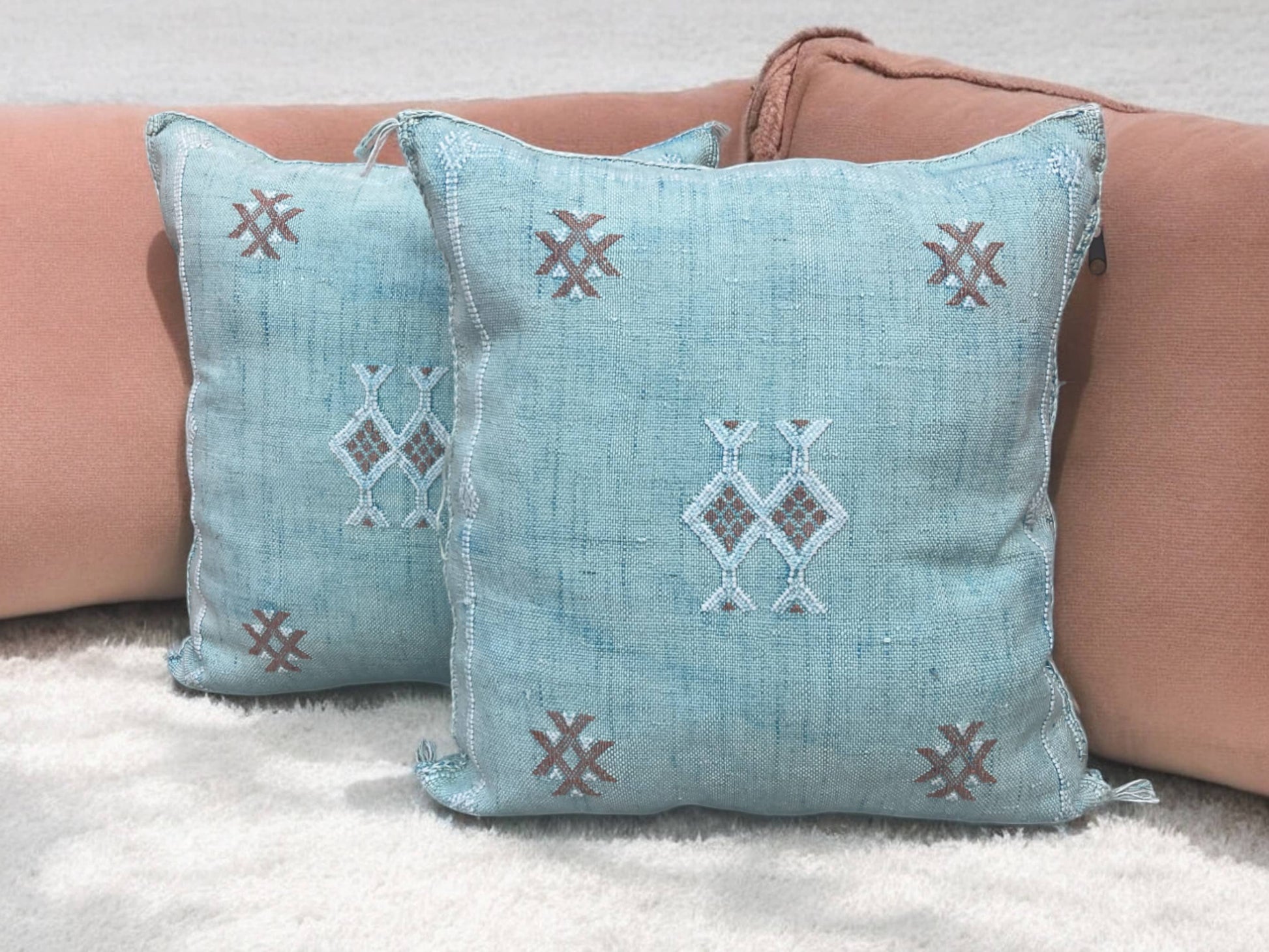 Cactus Silk Pillow, Handmade Lumbar Cushion, Moroccan Sabra Decorative Pillow for Home-1