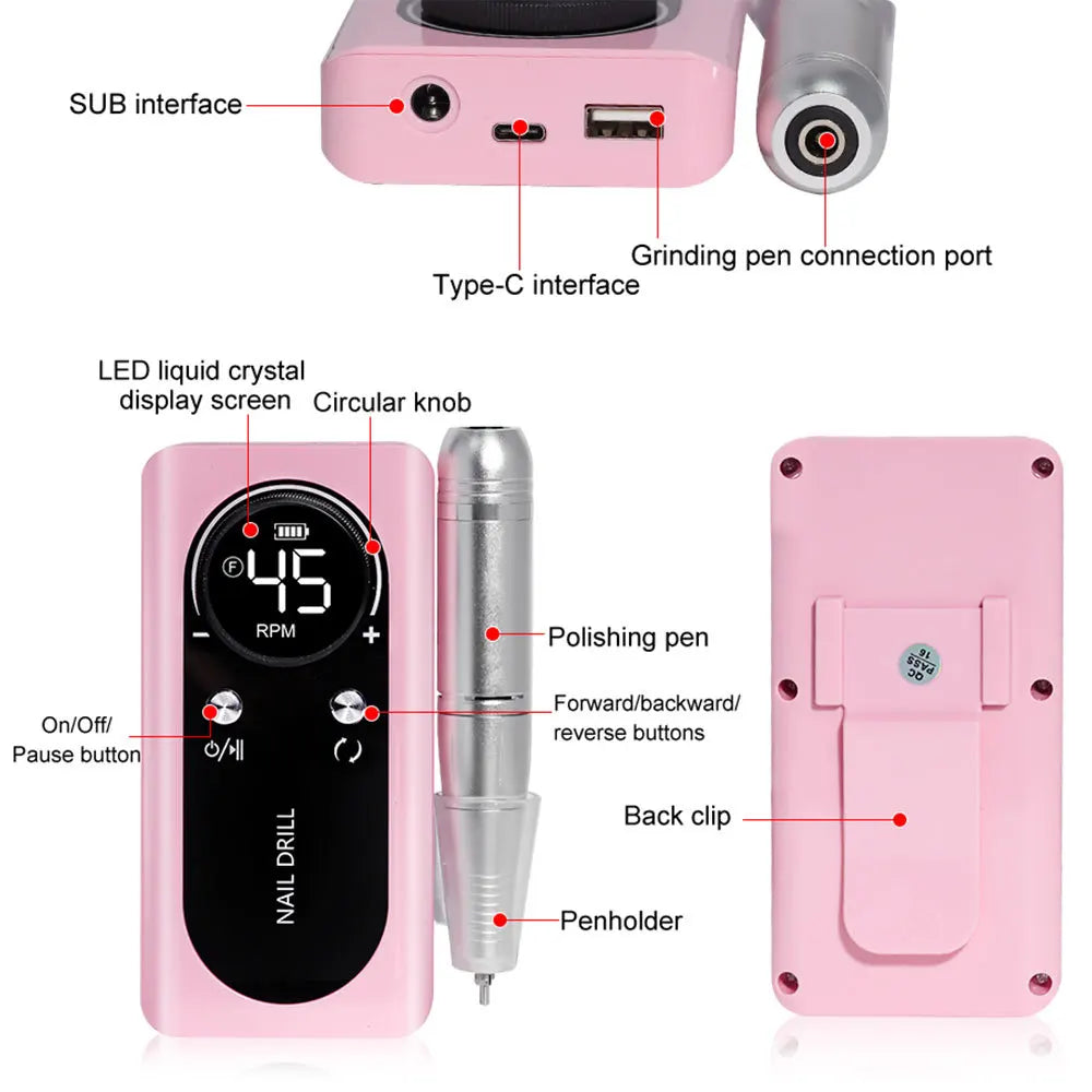 RECHARGEABLE NAIL DRILL MACHINE 45000RPM by PDPro