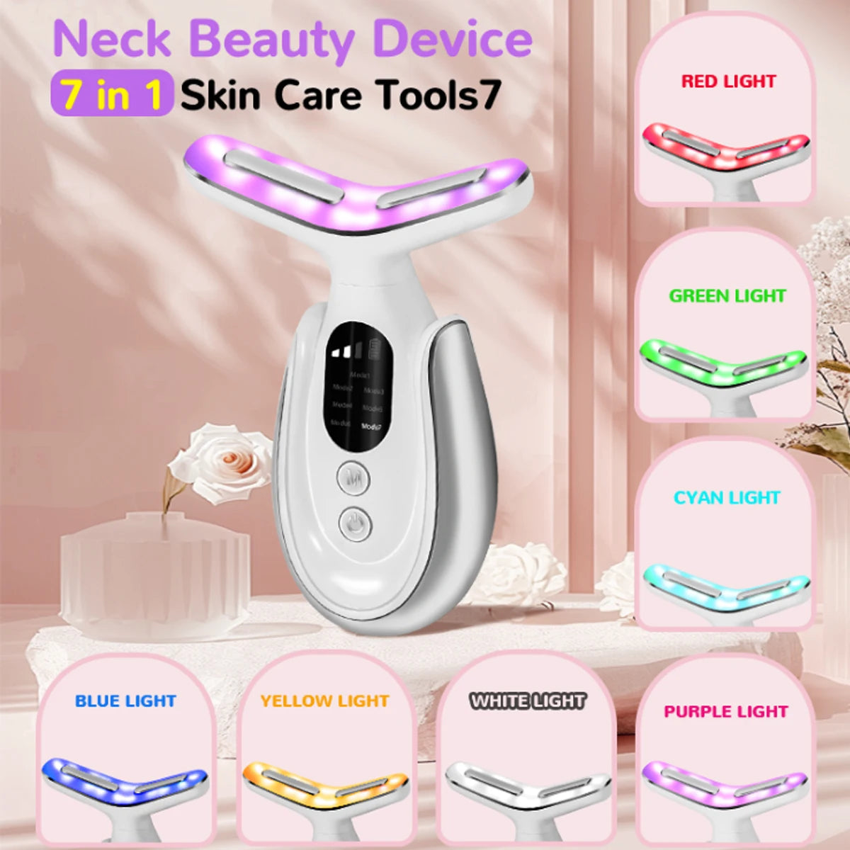 Rechargeable Face & Neck Massager 7-Color LED & Heat Mode by PDPro