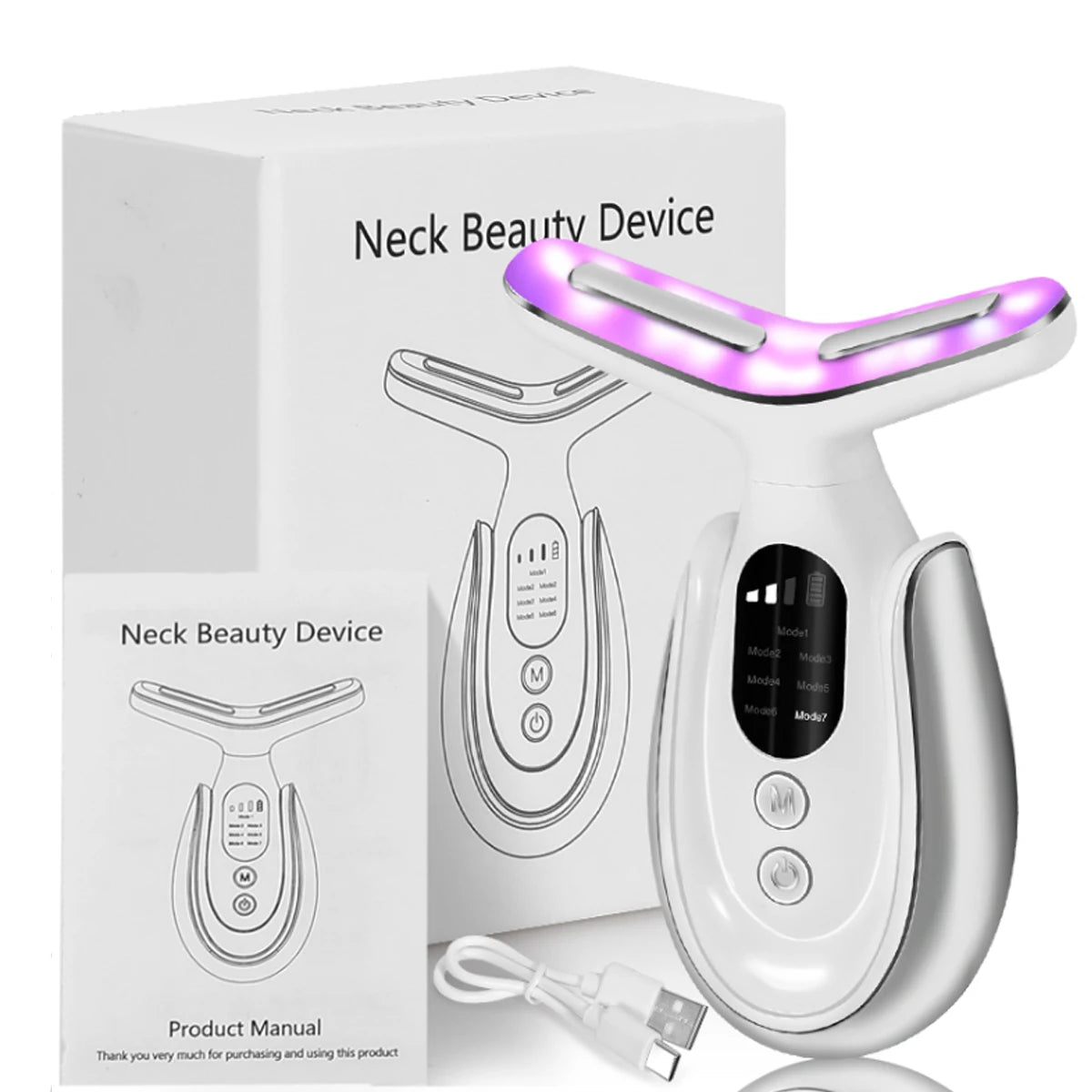 Rechargeable Face & Neck Massager 7-Color LED & Heat Mode by PDPro