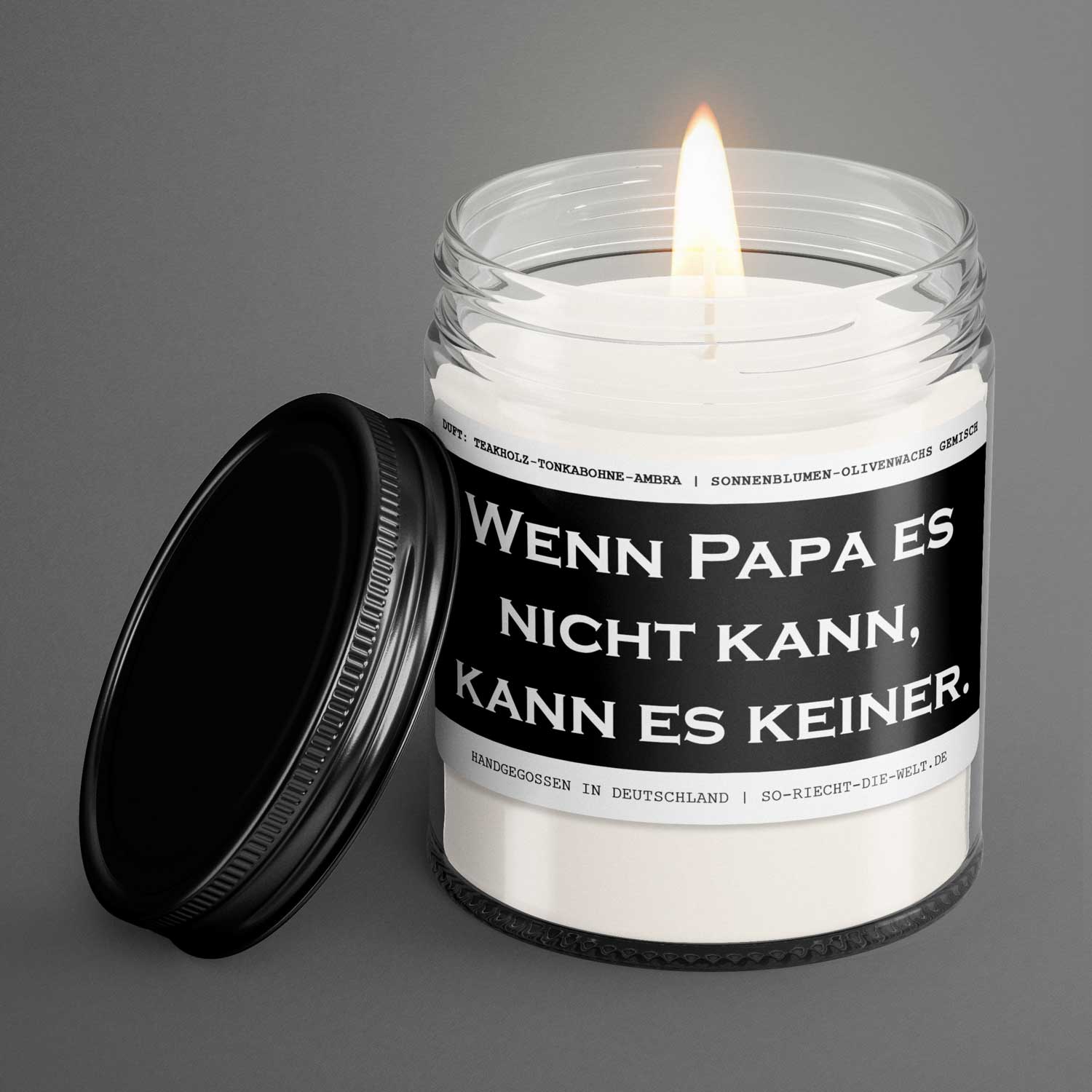 Papa Kerze "Wenn Papa es nicht kann, kann es keiner." Duft: Teakholz-Tonkabohne-Ambra-2