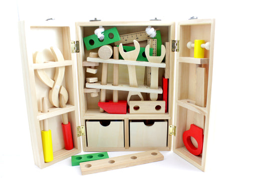 Carpenter Tool Box Set Pretend Wooden Toys Game for Boys Montessori