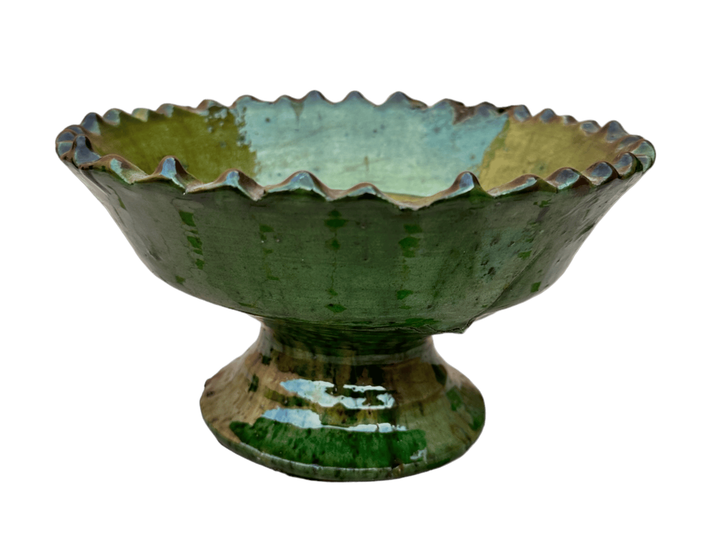 Tamegroute Fruit Bowls, Tamegroute Bowls Green & Ochre Glazed Pottery, A Collection Of 4 Ceramic Fruit bowls, each handmade in Morocco.-3