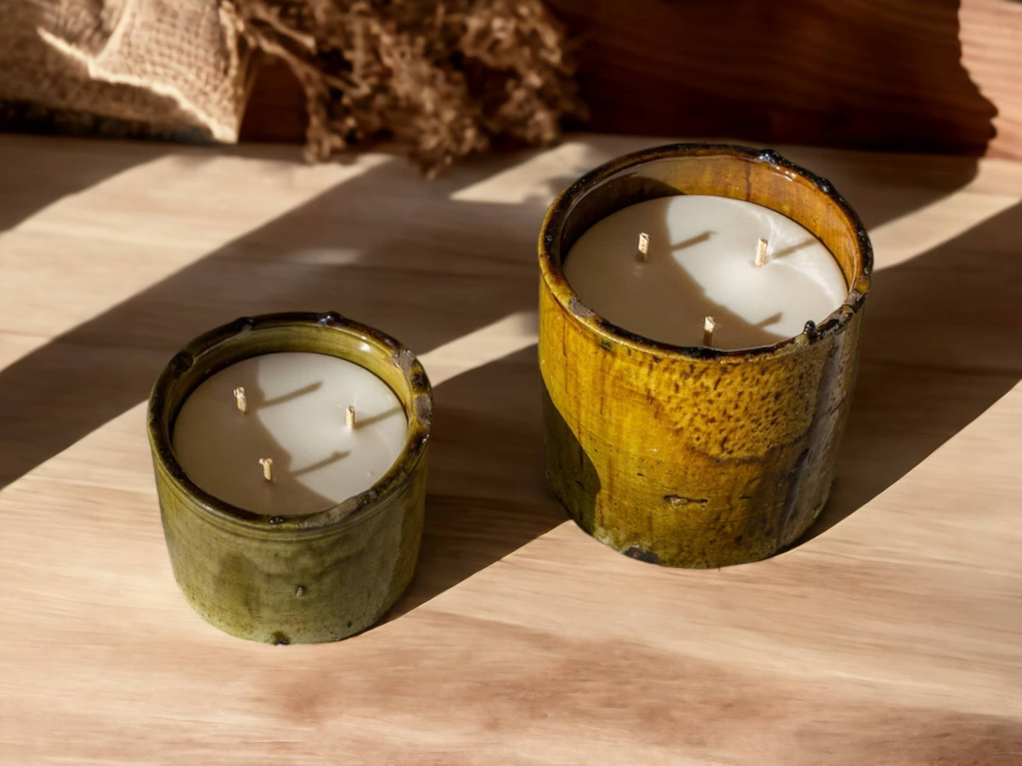 Luxury Handmade Moroccan Shaded Ochre Tamegroute Scented Soy Wax Candle with Ceramic Holder-2