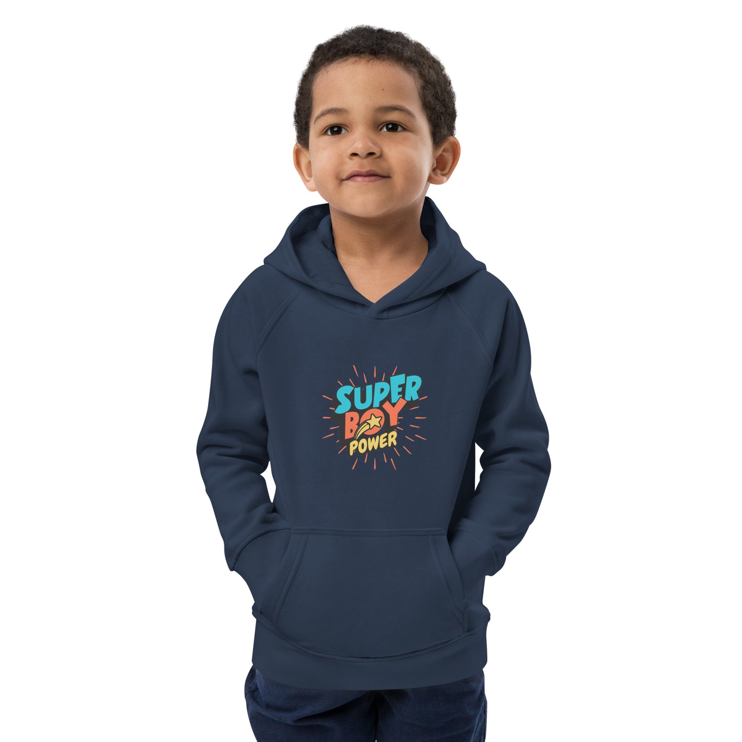 Felpa con cappuccio ecologica per bambini "Super Boy Power" by PDPro: comoda, carina e rispettosa dell'ambiente!