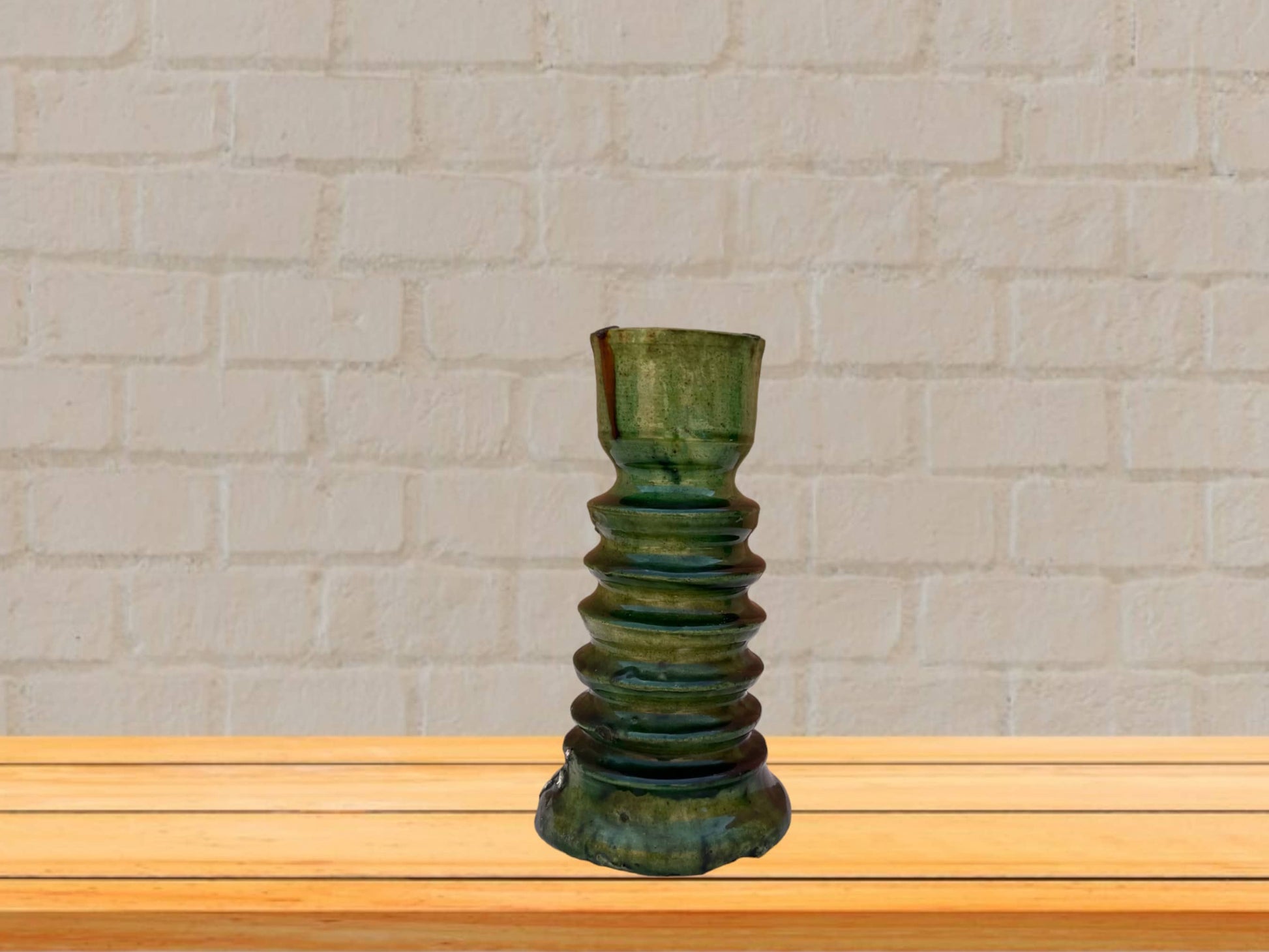 Handmade Moroccan Vintage Tamegroute Green Twist Candlestick Holders: Set of 3 Ceramic Glazed Pottery-4