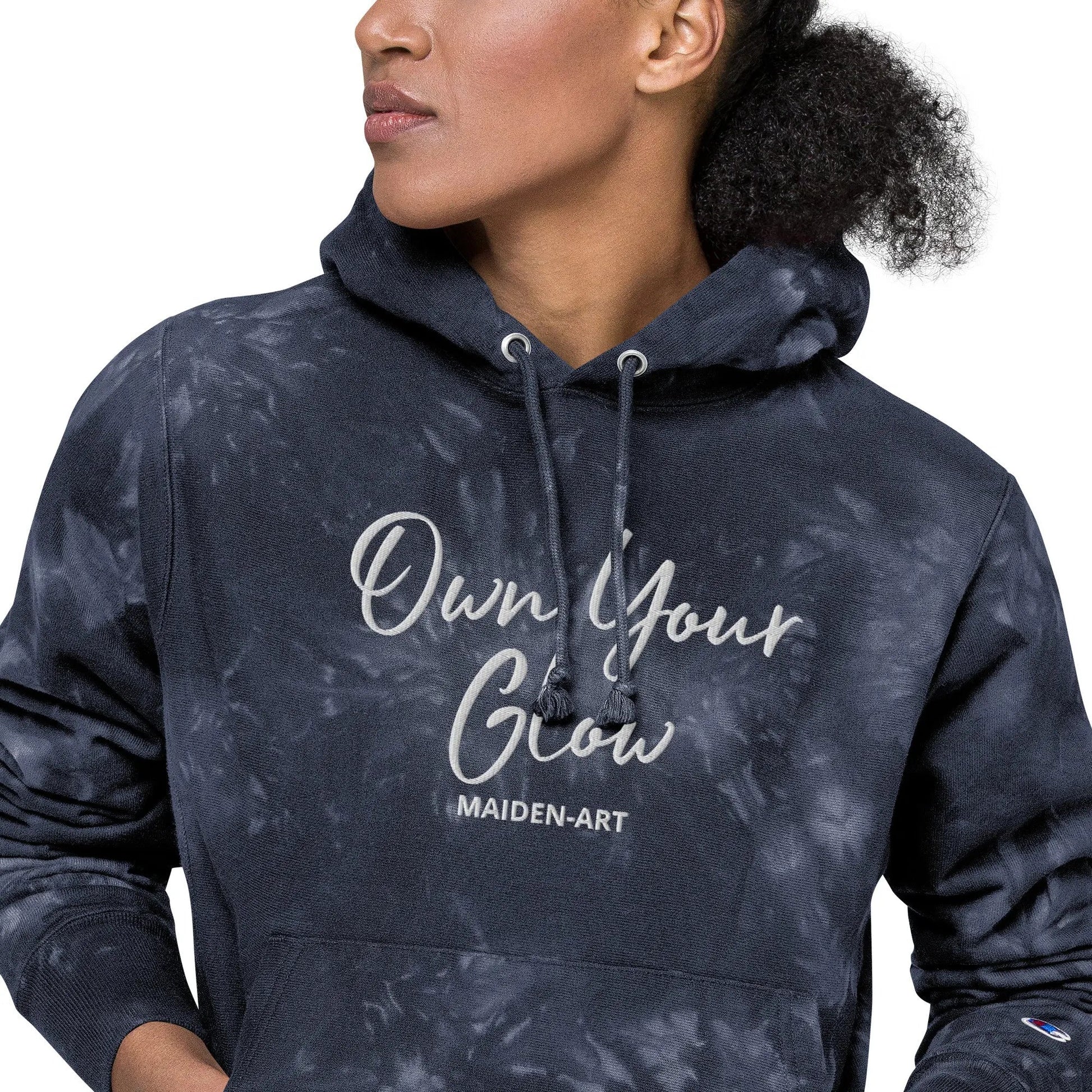 Own Your Glow Unisex Champion tie-dye hoodie with Embroidery | Champion hoodie-3