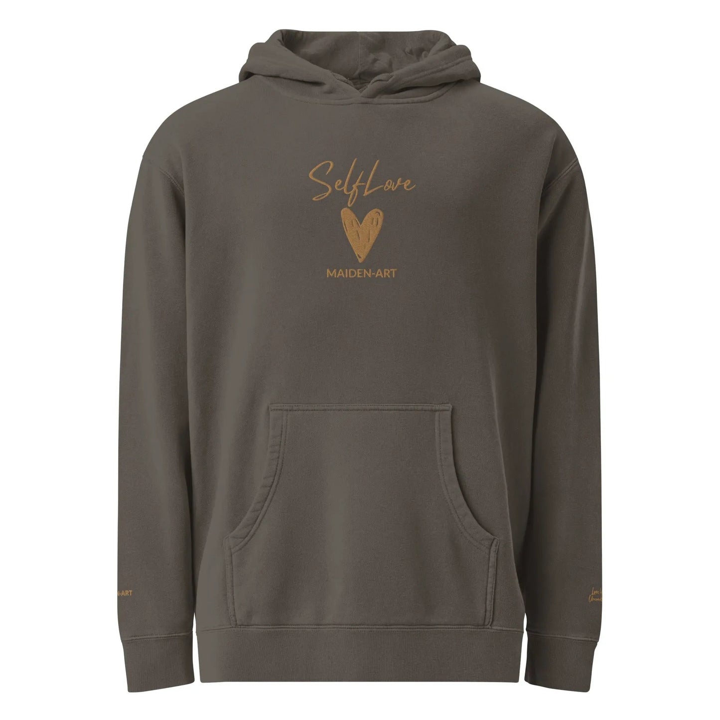 Self Love Unisex pigment-dyed hoodie with Old Gold Embroidery | fashion hoodie-0